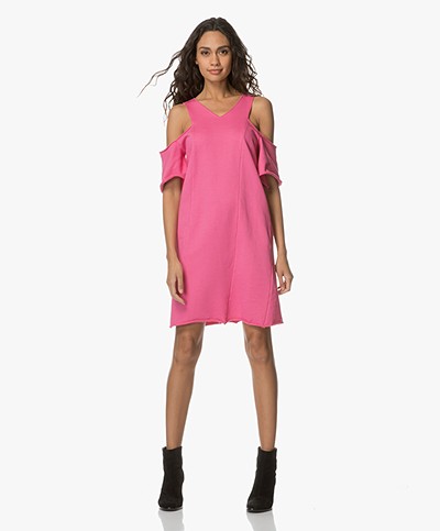 Fine Edge Cold-shoulder French Terry Dress - Chateau Rose