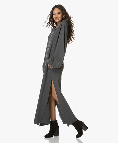 Fine Edge Maxi Sweater Dress with High Side Slits - Anthracite