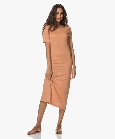 Majestic Linen Jersey Dress with Silk - Tan
