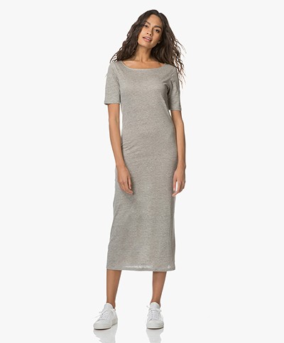Majestic Linen Jersey Dress with Silk - Grey Melange