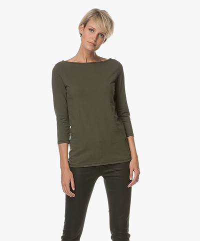 Josephine & Co Agnes T-shirt with Buttoned Back - Army Green