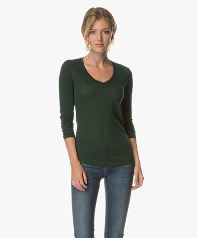 Closed V-neck Long Sleeve in Cashmere Blend - Hamptons Green