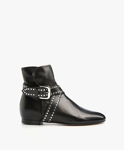Ba&sh Shelter Leather Ankle Boots with Studded Belt - Black