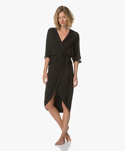 Calvin Klein Kimono Bathrobe in Modal Jersey - Black 