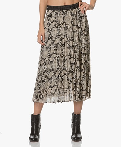 By Malene Birger Pleated Skirt with Print - Black/Beige