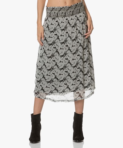 Indi & Cold Falda Floral Print Midi-skirt - Black/Off-white/Grey