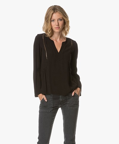 Ba&sh Mason Top with Open-worked Details - Black