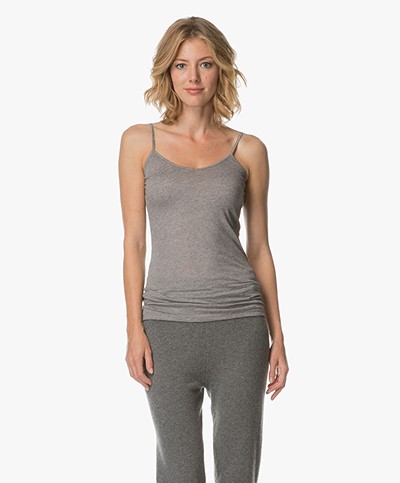 Closed Spaghetti Strap Top in Cotton and Cashmere - Grey Dust Melange