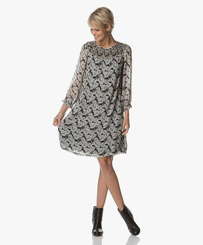 Indi & Cold A-line Dress with Print - Black/Off-white/Grey