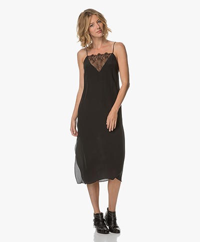 Anine Bing Deep V Lace Slip Dress - Black 