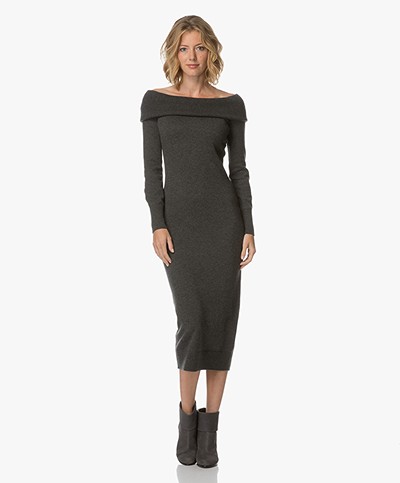 Theory Off-shoulder Knitted Dress - Light Charcoal 