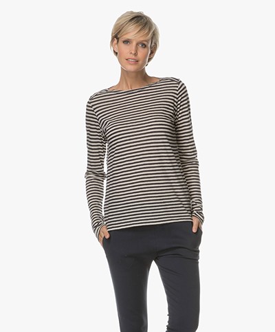 Majestic Striped Long Sleeve with Cashmere - Marine/Milk