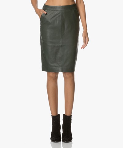 BY-BAR Leather Pencil Skirt - Dark Green