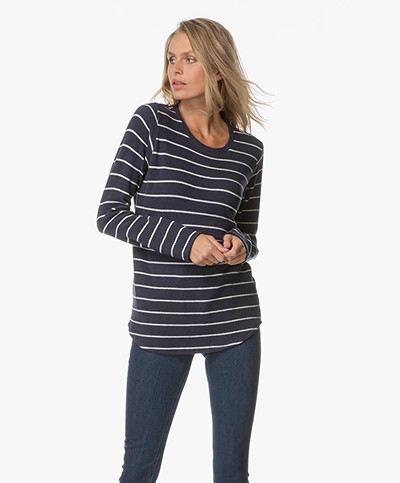 Denham Icicle Striped Sweater in Cotton Fleece - Blue Marl