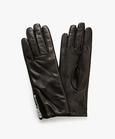 Filippa K Zip Leren Handschoenen - Zwart