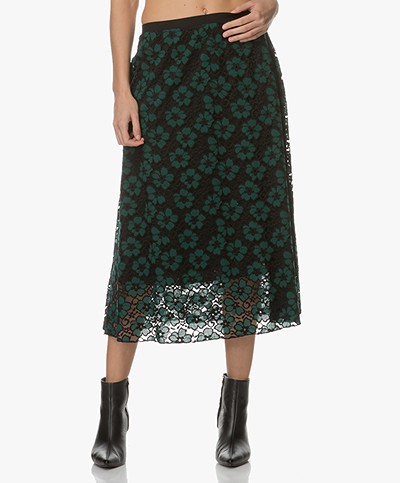 BY-BAR Limited Embroidery Kanten Midi-rok - Groen