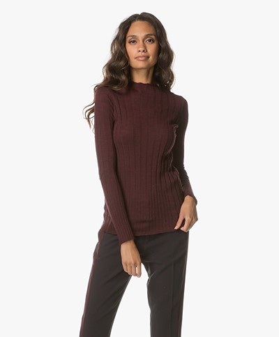 BY-BAR Ribbed Wool Blend Turtle Neck Sweater - Wine Red 