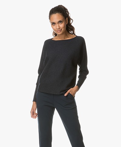 no man's land Wool Boat Neck Sweater - Deep Ink