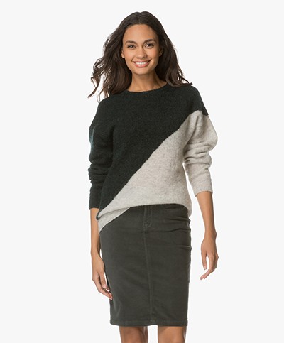 BY-BAR Moss Two-Tone Pullover with Mohair - Dark Green/Light Grey