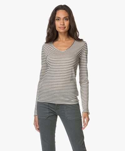 Majestic Striped Long Sleeve with Cashmere - Flanelle/Milk