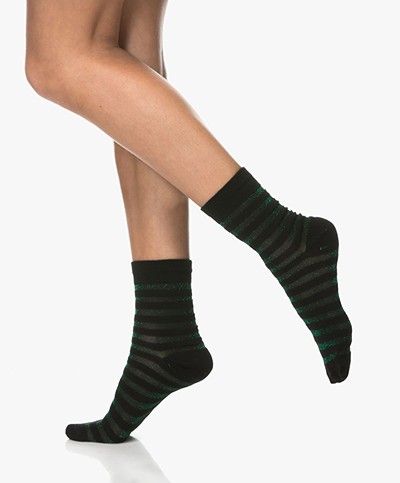 BY-BAR Lurex Striped Socks - Green/Black