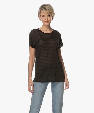 Denham Emmanuella Sheer Striped T-shirt - Shadow Black