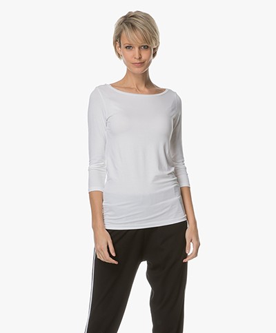 Majestic Viscose T-shirt with Cropped Sleeves - White 
