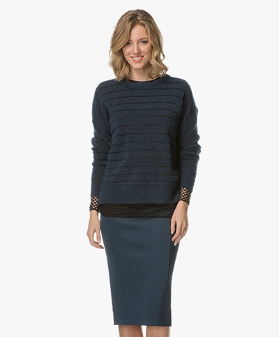 By Malene Birger Andoles Lurex Striped Sweater - Blue Velvet