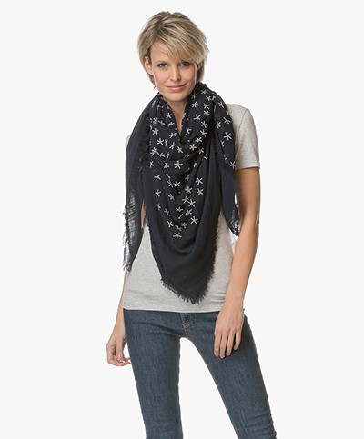Closed Scarf with Embroidered Stars - Navy
