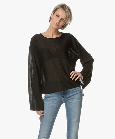 Drykorn Noni Pullover with Drawstring Sleeves - Black