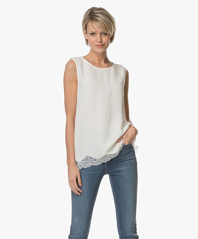 Repeat Viscose Top with Lace - Cream