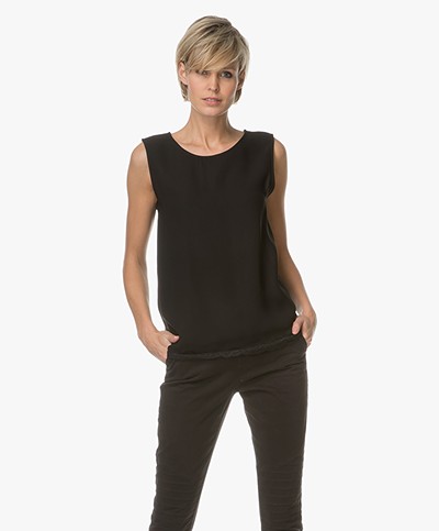 Repeat Viscose Top with Lace - Black