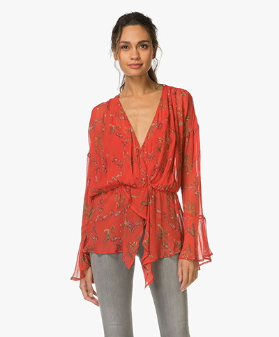 IRO Linette Ruffle Blouse with Floral Print - Red