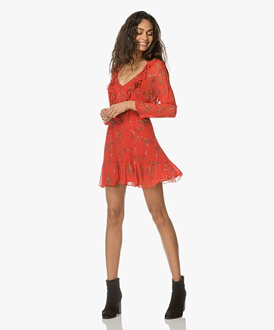IRO Lucine Ruffle Dress with Floral Print - Red