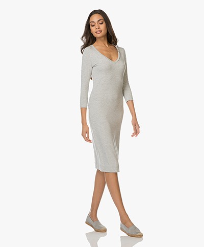 Majestic Jersey V-neck Dress - Light Grey Melange