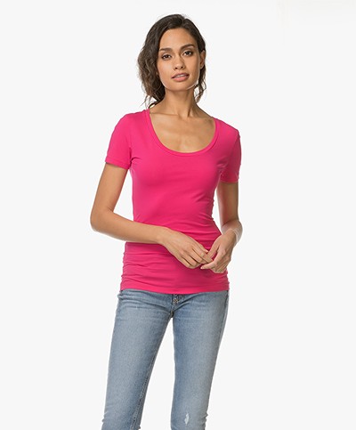Drykorn Natina Scoopneck T-shirt - Fuchsia Roze
