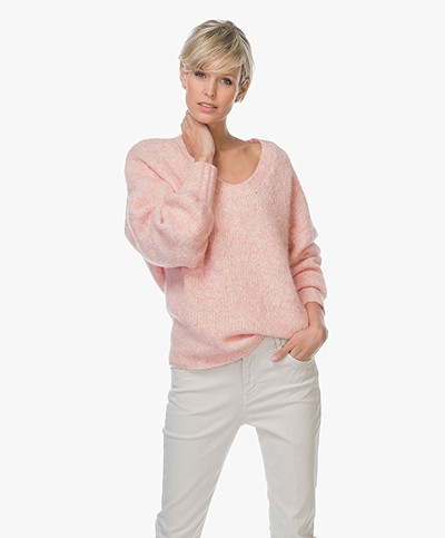American Vintage Zapitown Alpaca Blend U-neck Pullover - Soft Pink Melange