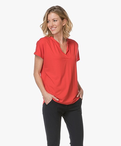 LaSalle Tencel T-shirt met V-split - Rood