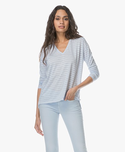 Closed Burnout Striped Long Sleeve - Blue Cadillac
