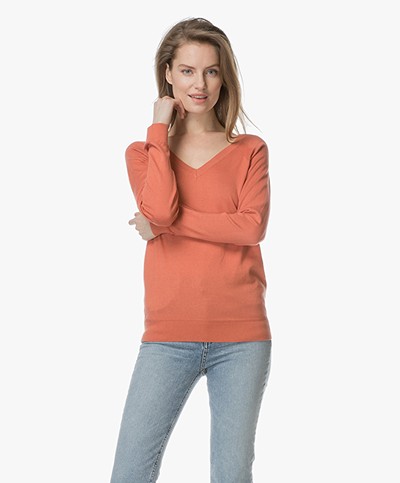 Marie Sixtine Andy V-neck Pullover with Silk - Terracotta