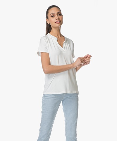 LaSalle Tencel T-shirt with V-slit - Panna