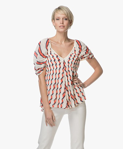 By Malene Birger Wellis Pleated Blouse with Print - Angora