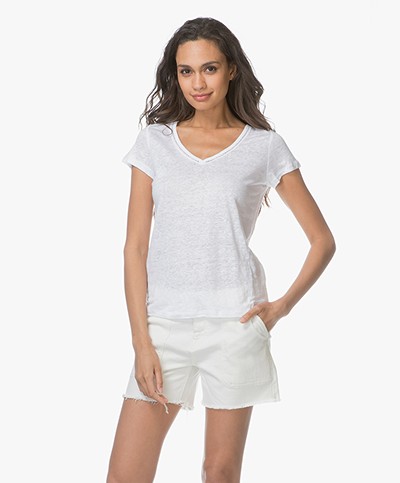 MKT Studio Talip Linen T-shirt with Embroidered Details - White