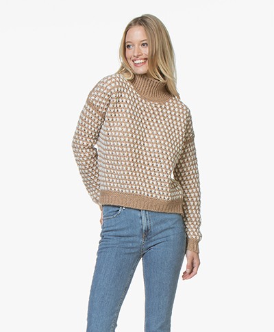 HUGO Suzan Chunky Knit Turtleneck Sweater - Beige/Off-white