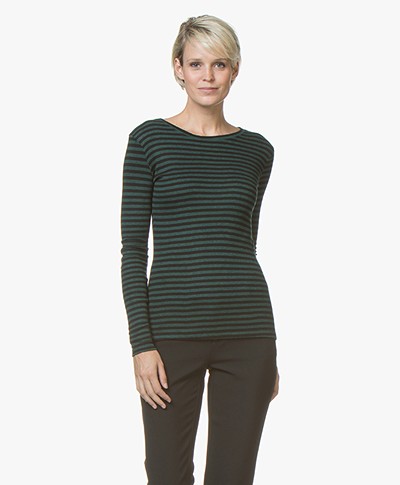 BY-BAR Basic Striped Viscose-Wool Long Sleeve - Dark Green/Black