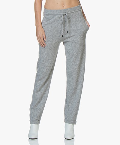 Repeat Cashmere Knitted Side Stripe Pants - Light Grey/Cream