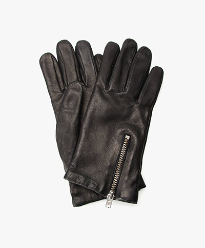 Filippa K Zip Leren Handschoenen - Zwart