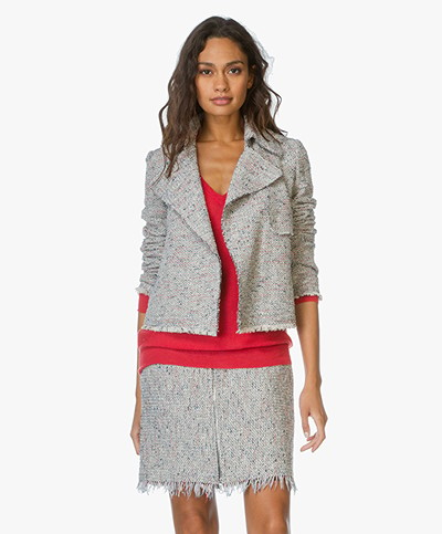 Theory Trench Jacket Menefer in Tweed - Multi Print
