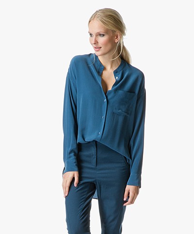 Equipment Melodie Long Tunic Blouse in Pure Silk - Majolica Blue