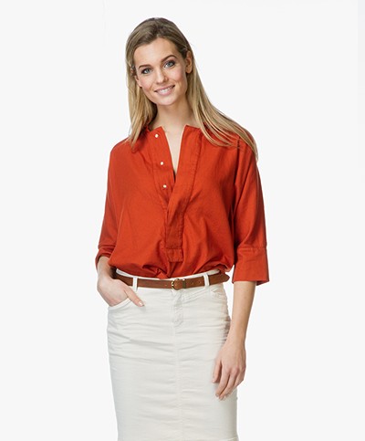 Ba&sh Bumi Boxy Blouse with Cropped Sleeves - Rouille